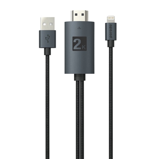 [PD-ABHDL2-BK] Porodo Braided 2K HDMI Lightning Cable 2M - Black