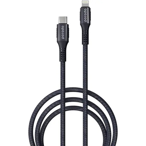 [PD-2PDCL-BK] Porodo Braided & Aluminum Type-C to Lightning Cable 2M 3A - Black