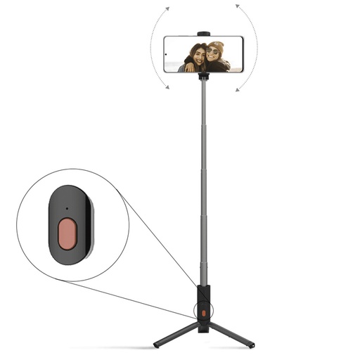 [PD-USLFTRI-BK] Porodo Selfie Stick with Tripod ( Detachable Remote Shutter ) - Black
