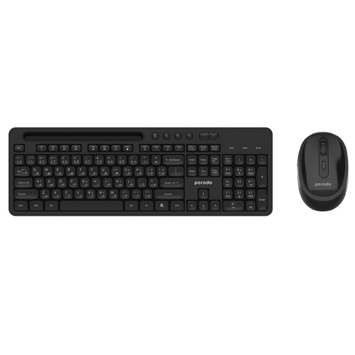 [PD-W24KBPTM-BK] Porodo Wireless 2.4G+BT Keyboard with Pen/Phone Tray and Mouse - Black