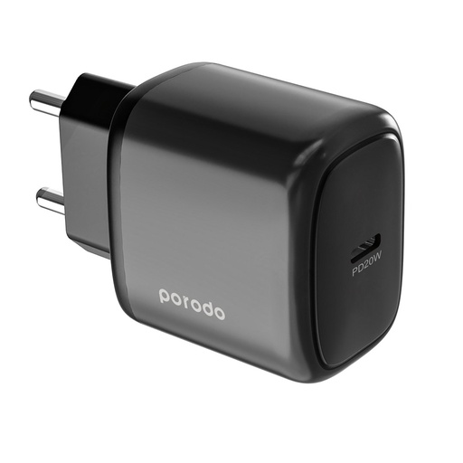 [PD-20WEUCL-BK] Porodo USB-C Power Delivery Quick Charger EU With USB-C Lightning Cable