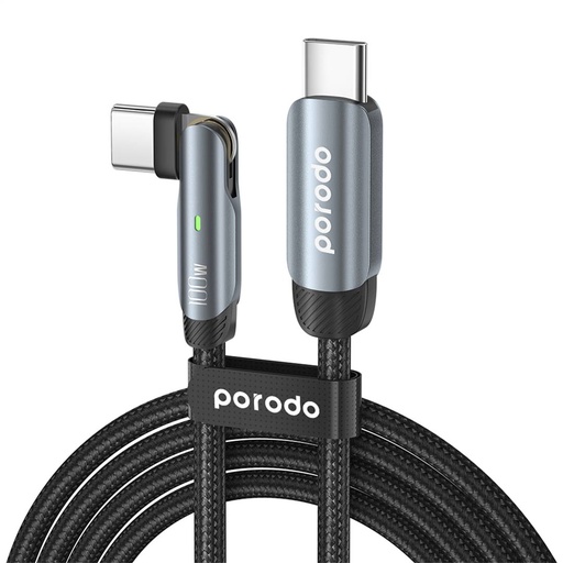 [PD-C100C1R-GY] Porodo Braided 100W PD C to C Cable With Rotatable Head 1M - Grey