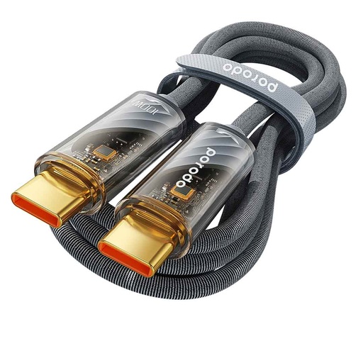[PD-C100C1T-GY] Porodo Braided 100W PD C to C Cable With Transparent Head 1M - Grey