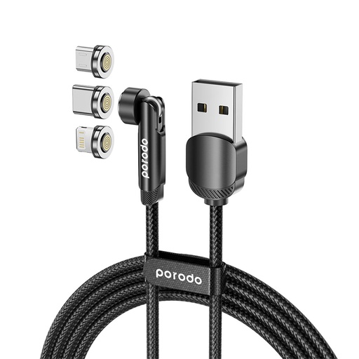 [PD-31MGC-BK] Porodo 3in1 TPE Cable with Rotatable Head for Micro + Lightning + Type-C - Black 