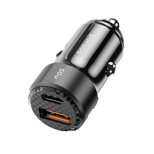 [PD-CC50WC-BK] Porodo 50W Dual Port Car Charger PD 20W QC 30W with C to C Cable - Black