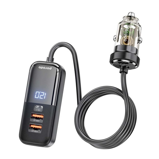 [PD-120TMCC-BK] Porodo 120W Transparent Multi Port Car Charger with Rear Expansion - Black