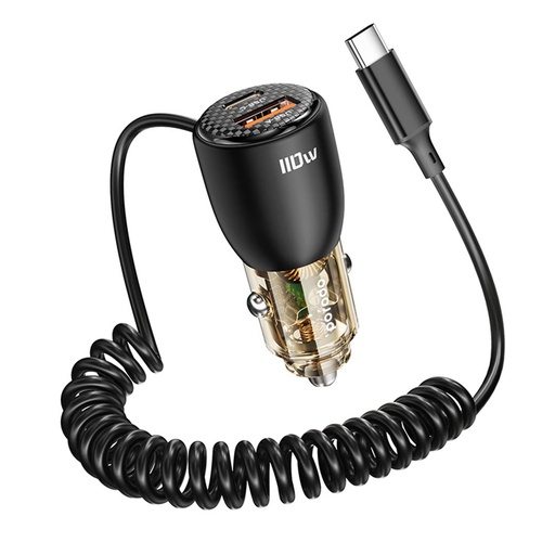 [PD-110CXC-BK] Porodo 110W Transparent Dual Port Car Charger with USB-C Cable USB-A+USB-C - Black