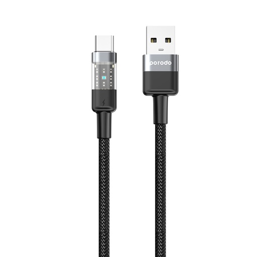 [PD-3AACTH-BK] Porodo Braided 3A PD A to C Fast Charging cable with Transparent Head 1.2M - Black