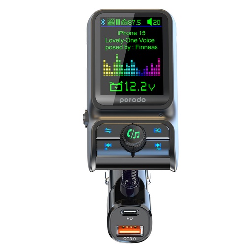 [PD-FM36WCC-BK] Porodo Dual Port Car Charger FM Transmitter PD 36W QC 18W - Black