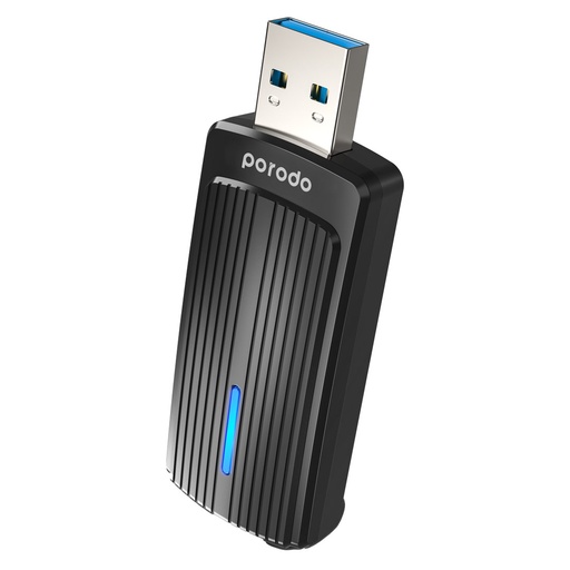 [PD-WDB6AC-BK] Porodo Dual Band WiFi6 USB Adapter with Additional USB A to Type- C Adaptor - Black