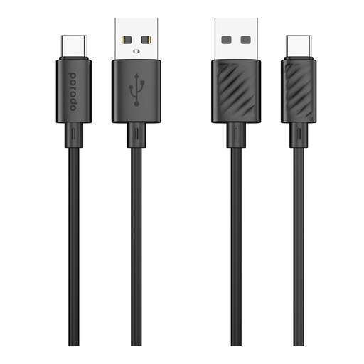 [PB-3AACC-BK] Porodo Blue 3A PD USB A to Type C PVC Cable 1.2M - Black
