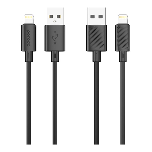 [PB-3AALC-BK] Porodo Blue 3A PD USB A to Lightning PVC Cable 1.2M - Black