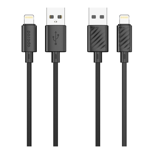 [PB-3AALC-BK] Porodo Blue 3A USB A to Lightning PVC Cable 1.2M - Black