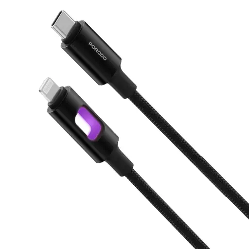 [PDCBLXGH03BK] Porodo LED Braided USB-C to Lightning Charging & Data Cable - Black