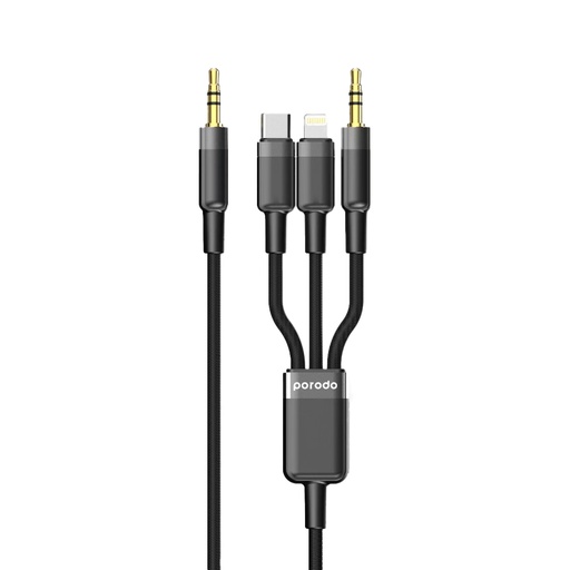 [PD-AUX3N1-BK] Porodo 3in1 Aux 3.5 to 3.5+C+Lightning Cable 1.2M - Black
