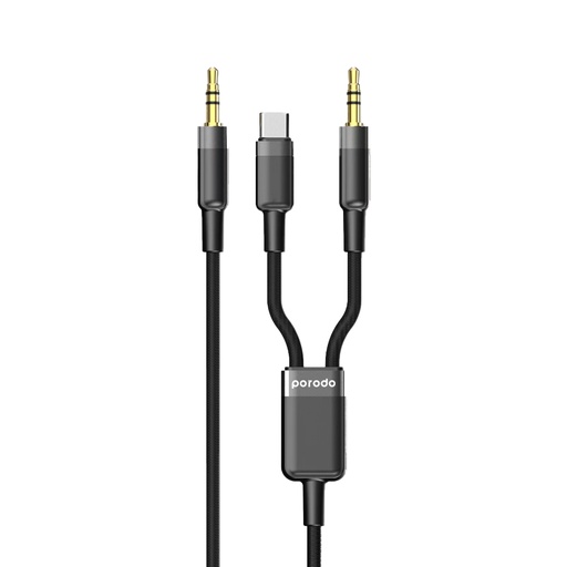[PD-AUX2CC-BK] Porodo 2in1 Aux 3.5 to 3.5+typeC Cable 1.2M - Black