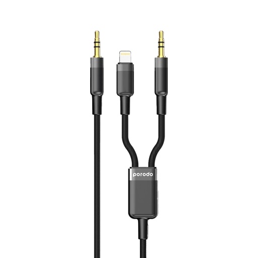 [PD-AUX2LC-BK] Porodo 2in1 Aux 3.5 to 3.5+Lightning Cable 1.2M - Black