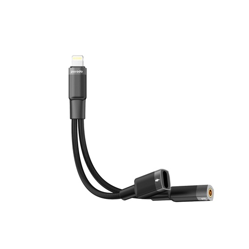 [PD-L2LAXCA-BK] Porodo 2in1 Lightning to Lightning + 3.5 Jack Headphone and Charging Converter Adapter