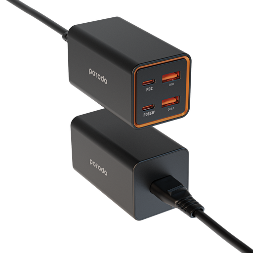 [PD-FWCH014-BK] Porodo 4 Ports GaN Desktop Charger PD 65W - Black