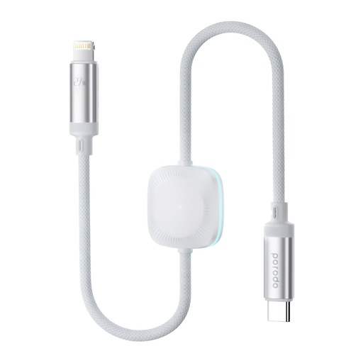 [PD-2N1CLWC-WH] Porodo 2 in 1 C-L 27W Cable with Wireless Watch Charger 1.2M- White