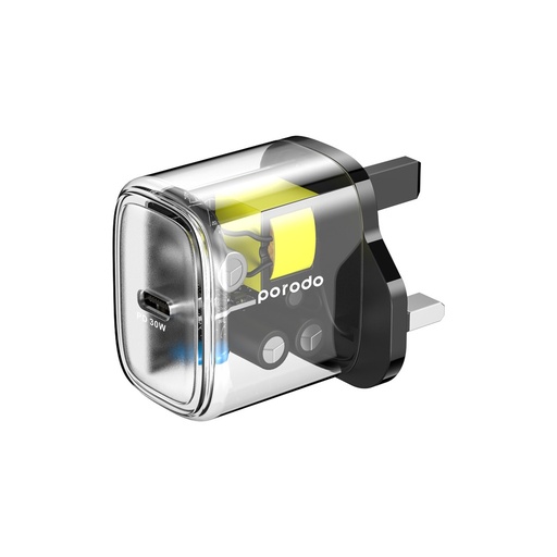 [PD-TC30WSCUK-BK] Porodo Transparent Quick Charger PD 30W UK - Black