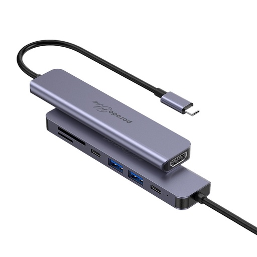 [PB-71HBC-GY] Porodo Blue 7 In 1 Hub HDMI 2XUSB-A 2XUSB-C SD MicroSD