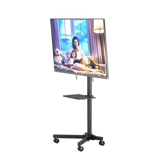 [PD-TVCRT-BK] Porodo Mobile TV Stand Dynamic Swivel & Tilt Adjustable Height