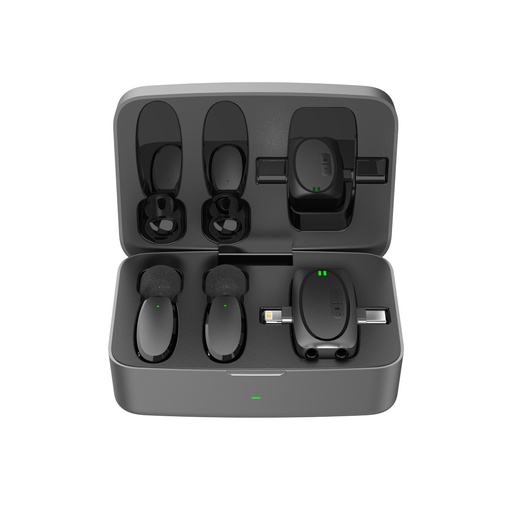 [PD-2MLAVCC-BK] Porodo Dual Connector Lavalier Microphone Dual Mic with Charging Case- Black