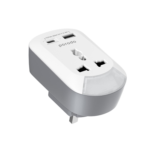 [PD-MSACUK-WH] Porodo 3in1 Multi-type Socket with AC USB-A Type C UK - White	