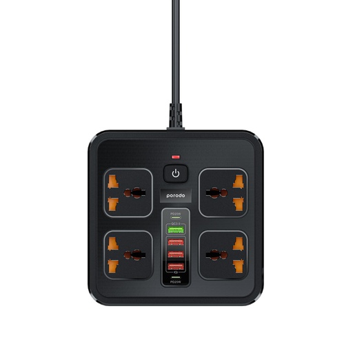 [PD-FWCH021-BK] Porodo 3USB-A 2Type-C and 4AC Multiport Socket with UK Plug 3 Meter - Black	