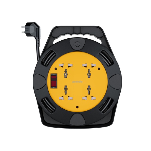[PD-4ACEC10M-BK] Porodo 4AC Extension Cable Reel with UK Plug (10m Wire) - Black	
