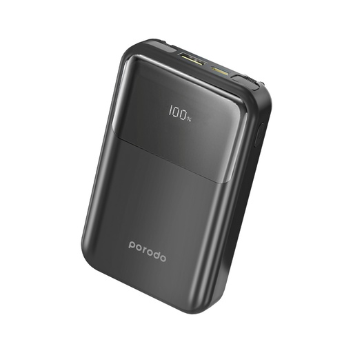 [PD-PBFCH038-BK] Porodo 10000 mAh 18W Powerbank with Type C and Lightning Cable - Black