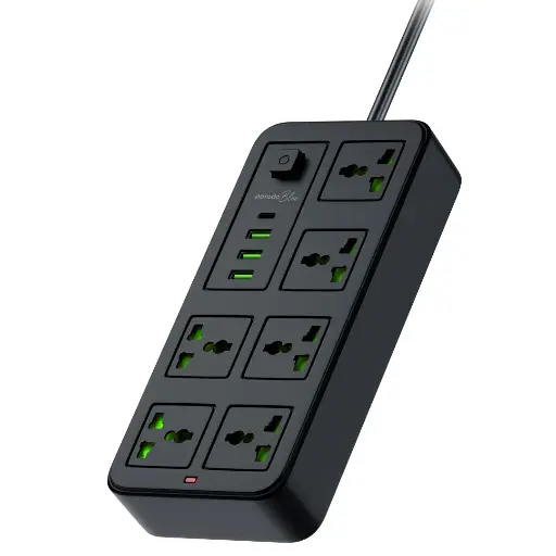 [PB-6ACPS1C3A-BK] Porodo Blue 6 Universal Sockets Power Strip 3M