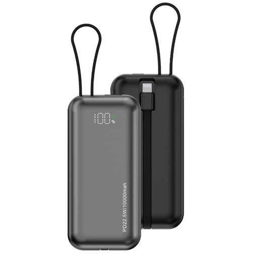[PD-PBFCH044-BK] Porodo 10000mAh Power Bank Dual Built-In Cables Fast Charging - Black
