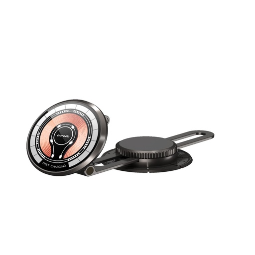 [PD-MMCDFR-BK] Porodo Magsafe Charging Transparent Phone Mount 360° Rotating Base - Black