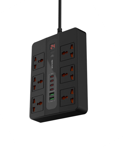 [PD-FWCH009-2M-BK] Porodo 6 AC 2 USB-A 24W & 4 USB-C PD 36W Multi-Port Super Hub 2M 3000W UK - Black