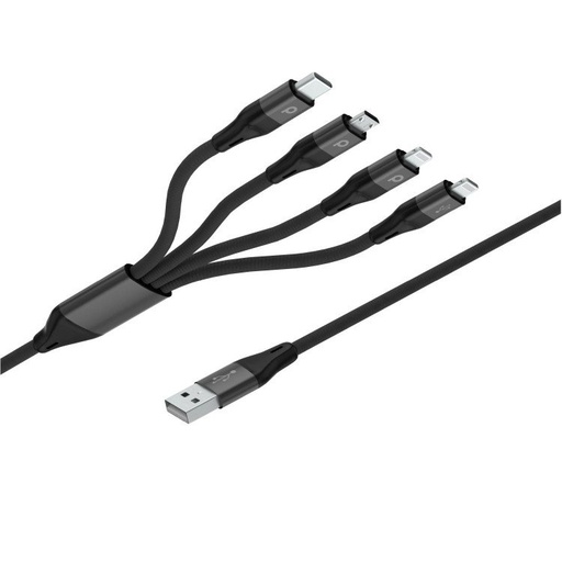 [PD-LLCMBR-BK] 4 in 1 Aluminum Braided Cable 1.2M 2.4A  (Lightning 2X / Micro USB / Type-C )