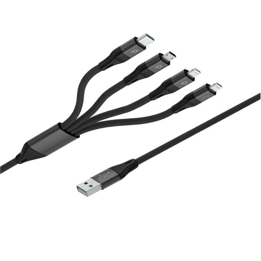 [PD-LLCMBR-BK] Porodo 4 in 1 Aluminum Braided Cable 1.2M 2.4A  (Lightning 2X / Micro USB / Type-C )