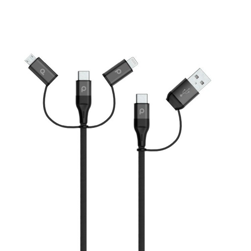 [PD-LCMUBR-BK] All in One Aluminum Braided Cable 1.2M 2.4A (Lightning / Micro USB / Type-C / USB-A )