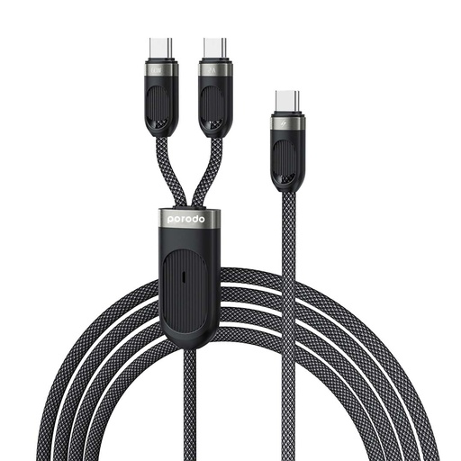 [PD-2N1CCC-BK] Porodo Dual Type-C Fast Charging Cable USB-C PD Input - Black