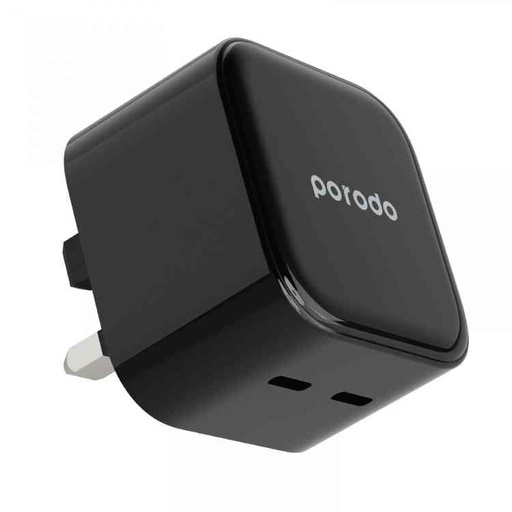 [PD-FWCH012-BK] Porodo Super-Fast Dual USB-C Wall Charger PD 35W UK - Black