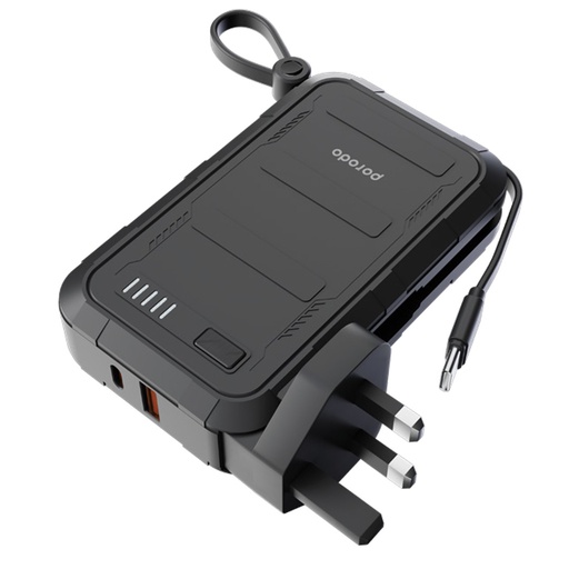 [PD-PBFCH051-BK] Porodo 10000mAh Wall Charger Power Bank - Black