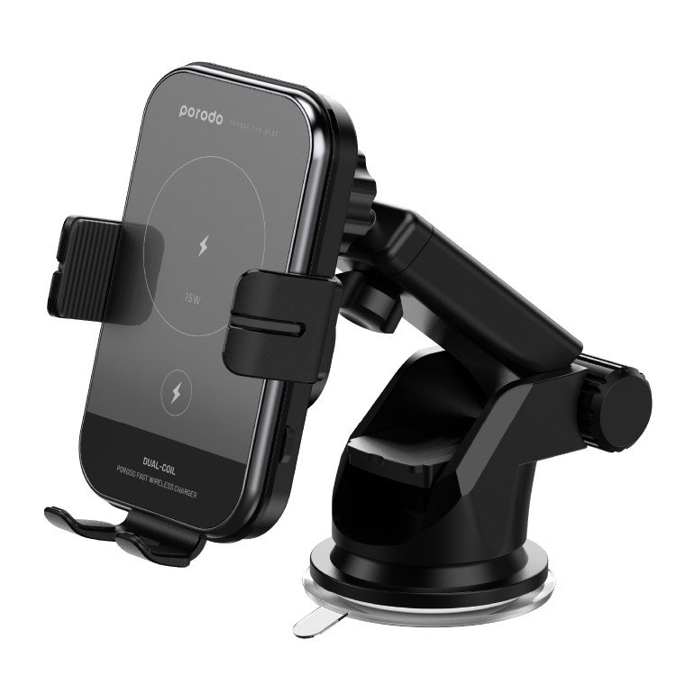 Porodo Phone Holder and Fast Wireless Car Charger (2 in 1) - Secure