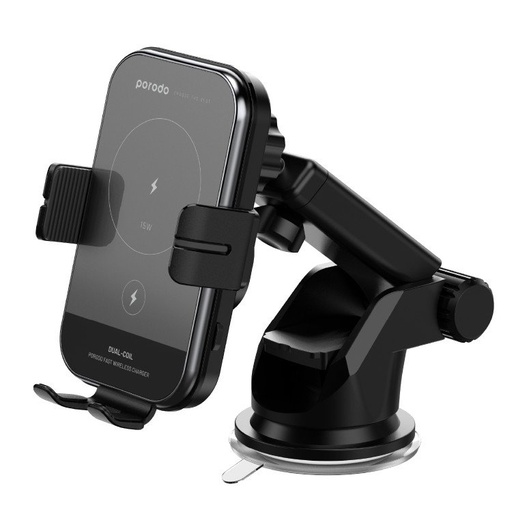 [PD-WCM15W-BK] Porodo Phone Holder And Fast Wireless Car Charger (2 in 1)