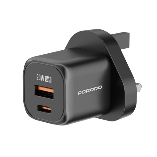 Porodo GaN Dual Port Wall Charger - Black 