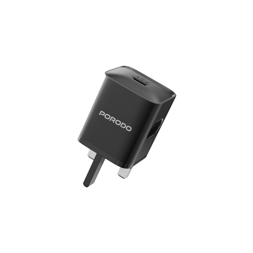 [PD-FWCH023-L-BK] Porodo USB-C Power Delivery Wall Charger with Lightning Cable - Black