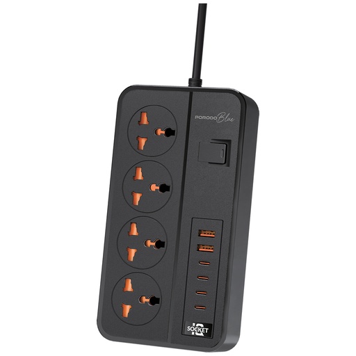 [PB-FWCH034-BK] Porodo Blue 4 AC Power Strip - Black