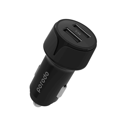 [PB-CC12W-BK] Porodo Blue Dual USB Car Charger 2.4A 12W - Black