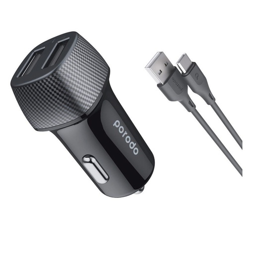 [PD-34CCV2C-BK] Porodo Ultimate Car Charger Dual Port With Type-C Cable