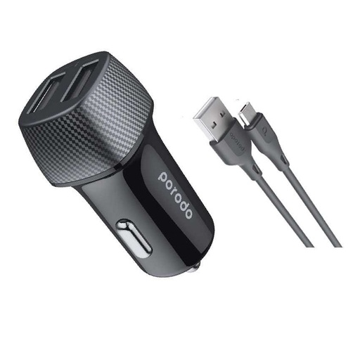[PD-34CCV2M-BK] Porodo Ultimate Car Charger Dual Port with Micro USB Cable